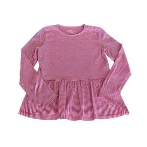 Vineyard Vines Girl’s Peplum Top, Red/White Stripe, Size M